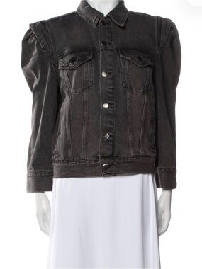 Frame Denim Washed Black Puff Sleeve Jean Jacket
